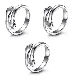 JEWELS Pack of 3 Silver-Plated Friendship Loved Ones Hug RingJEWELS Pack of 3 Silver-Plated Friendship Loved Ones Hug Ring