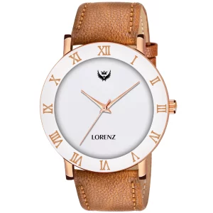 Lorenz Brown Leather Strap & White Roman Dial Analogue Watch for Men