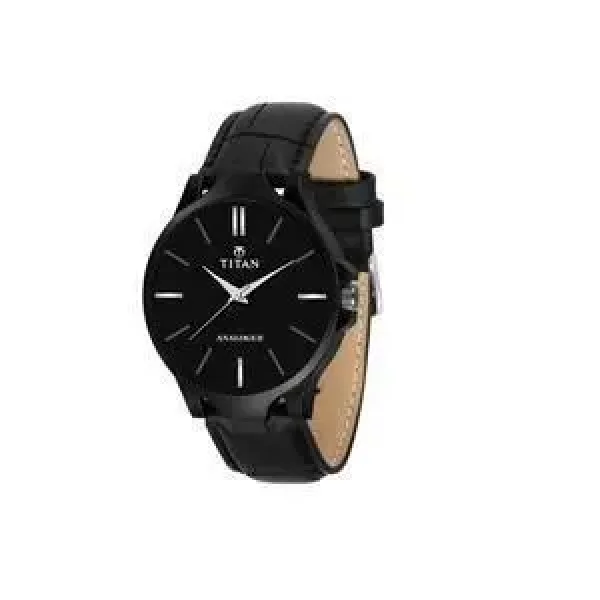 Men's Analog Leather Watch, Black