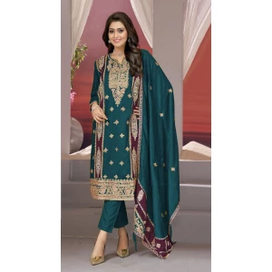 Women's Heavy Embroidery Kurta, Pant and Dupatta Set