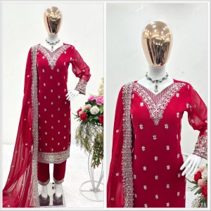 Women's Heavy Embroidery Kurta, Pant and Dupatta Set