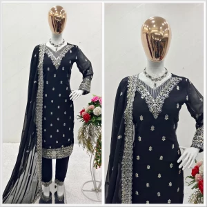 Women's Heavy Embroidery Kurta, Pant and Dupatta Set