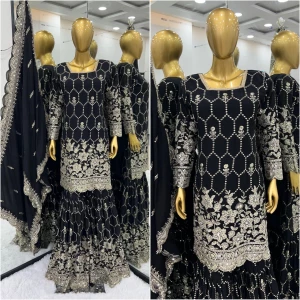 Women's Faux Georgette Top-Bottom And Dupatta Set Fully Stitched Ready To Wear