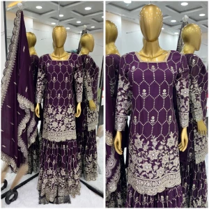 Women's Faux Georgette Top-Bottom And Dupatta Set Fully Stitched Ready To Wear