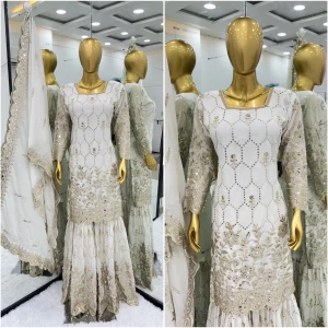 Women's Faux Georgette Top-Bottom And Dupatta Set Fully Stitched Ready To Wear