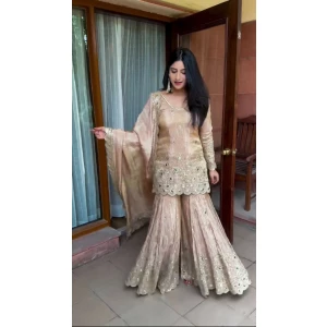 Women's Faux Georgette Top-Bottom And Dupatta Set Fully Stitched Ready To Wear