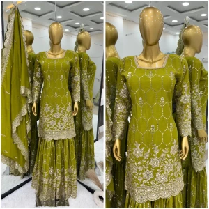 Women's Faux Georgette Top-Bottom And Dupatta Set Fully Stitched Ready To Wear