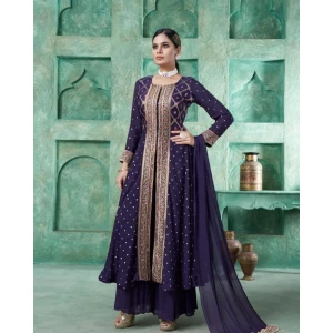 Women's Fancy Embroidery Sequence Work Gown-Plazzo With Dupatta