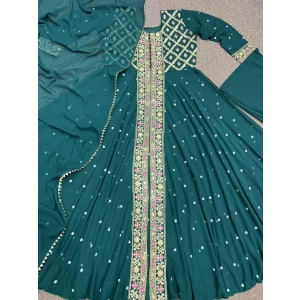 Women's Fancy Embroidery Sequence Work Gown-Plazzo With Dupatta