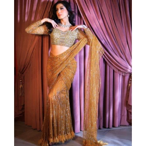 Women's Bollywood Style Fancy Lehenga Cum Saree Sequence Embroidered Work With Choli