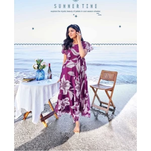 Women's Long Printed Gown with Fancy Sleeves Pattern