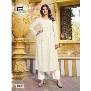 Women's Long Gown with Naira Cut in Heavy Schiffli Work