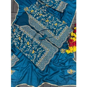 Women's Trending Embroidery Work Ready to Wear Saree With Koti