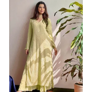 Women's Trending Faux Georgette Cotton Thread Embroidered Work Top, Plazzo With Dupatta