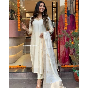 Women's Beautiful Heavy Zari Kurti, Pant & Dupatta Set