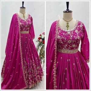 Women's New Silk Designer Gown With Dupatta Set