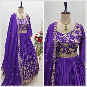 Women's New Silk Designer Gown With Dupatta Set