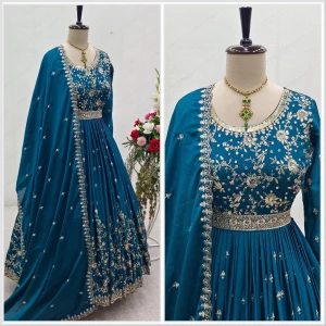 Women's New Silk Designer Gown With Dupatta Set