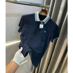 Mens Premium Fred Perry Plain Navy Blue Polo T-Shirt