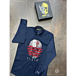Men’s Philipp Plein Blue Satin Party Wear Shirt