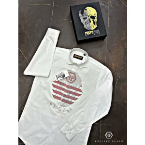 Men’s Philipp Plein White Club Wear Satin Shirt
