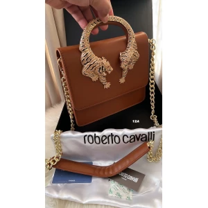 Women’s Roberto Cavalli Roar Embellished  Tiger Golden Top Handle Brown Bag