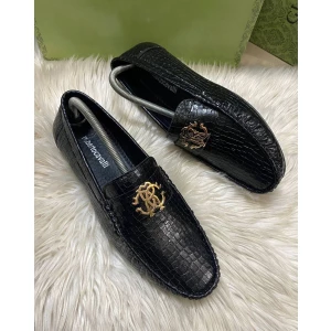 Men’s Roberto Cavalli Croc Leather Black Loafers