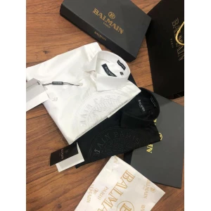 Mens Balmain Paris Embroidery Logo Pack of 2 Cotton Shirts Plus Size