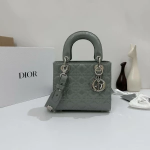 Women’s Christian Dior Lady Dior Grey Top Handle Patent Leather Bag with Strap