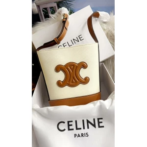 Women’s Celine Bucket Cuir Small Triomphe Canvas With Genuine Leather Shoulder Bag with Strap