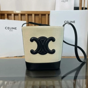 Women’s Celine Bucket Cuir Small Triomphe Canvas With Genuine Leather Shoulder Bag with Strap