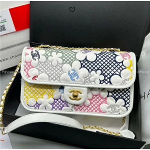 Women’s Chanel Flower Embroidery Flap Handbag with Sling