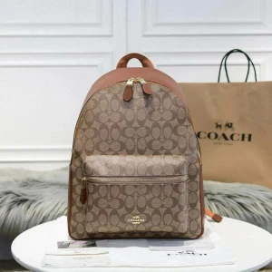 Unisex Coach Charlie Cc Monogram Premium Coffee Backpack