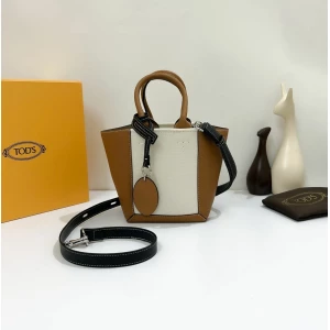 Women's Tod's Double Up Shopping Mini Tote Bag in Leather and Canvas