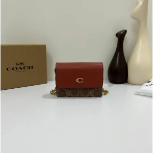 Women's Coach Authentic Half Flap Card Case Brown Mini Sling Bag