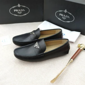 Men's Prada Metal Logo Premium Black Leather Loafers