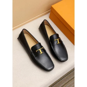 Tod's T Logo Black Driving Leather Loafers For Men
