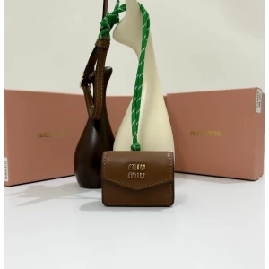 Unisex Miu Miu Mini Leather Pouch Bag Charm with Green cord