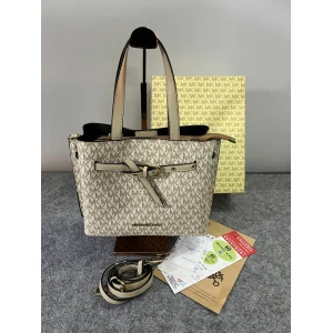 Women's Michael Kors Signature Emilia Beige MK Shoulder Bag