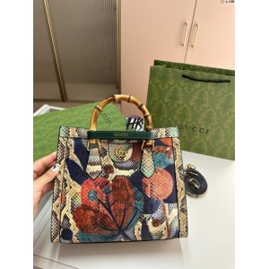 Women's Gucci GG Diana Python Design Bamboo Handle Tote Bag