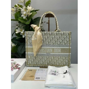Women’s Christian Dior Book Tote in Oblique Embroidery with scarf