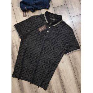 Men’s Michael Kors All Over MK Monogram Printed Black Polo T-shirt