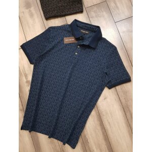 Michael Kors All Over MK Monogram Printed Blue Polo T-shirt for Men