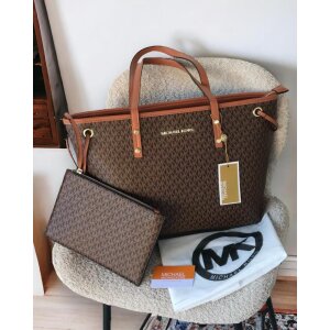 Women's Michael Kors Monogram Brown Tote Bag With Pouch