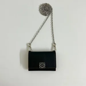 Women's Black Loewe Anagram Wallet On A Chain