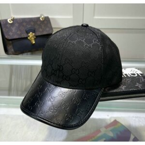 Gucci GG Small Monogram Canvas & Leather Unisex Black Cap
