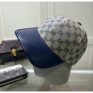Gucci GG Small Monogram Canvas & Leather Unisex Blue Cap