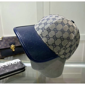 Gucci GG Small Monogram Canvas & Leather Unisex Blue Cap