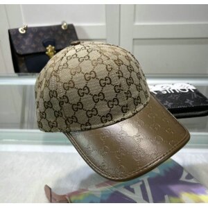 Gucci GG Small Monogram Canvas & Leather Unisex Beige Cap
